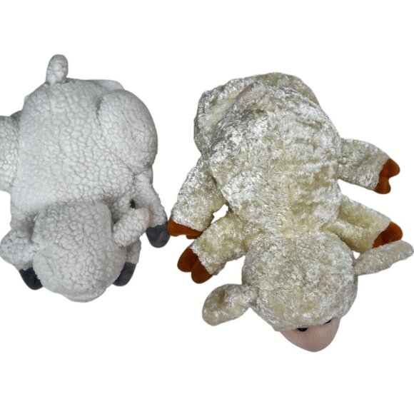 Set Of 2 Lamb Hand Puppets Plush Cal Toy & Unbranded Cream & White 11" & 9" - Picture 4 of 13
